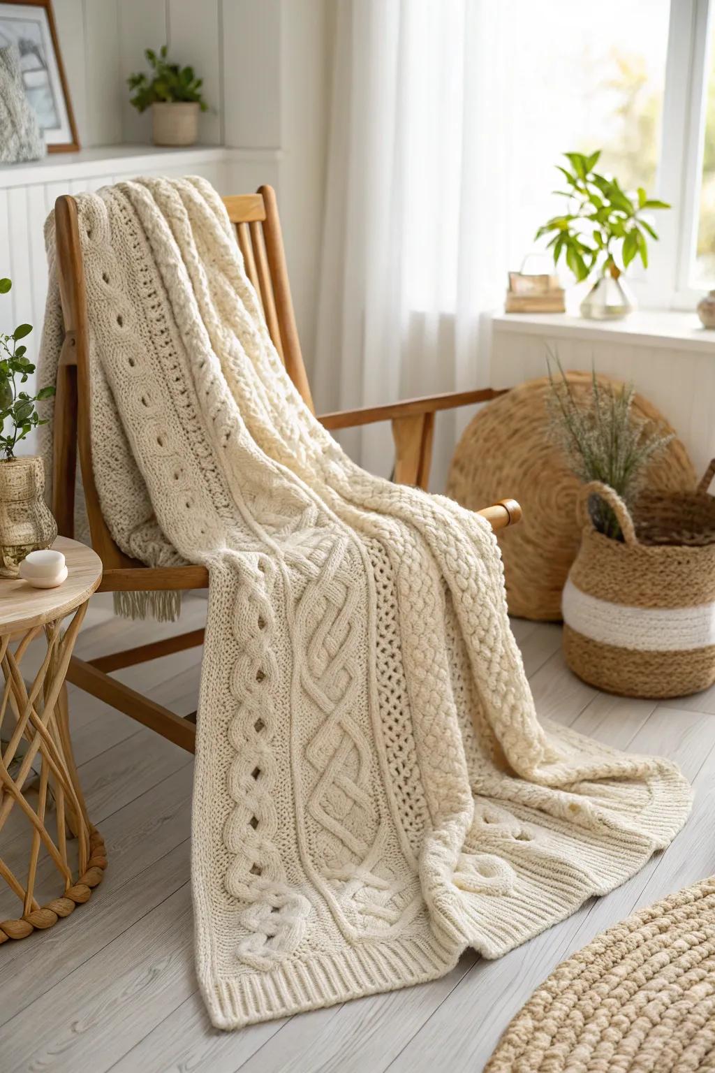Settle in with a hint of nautical charm – a crochet blanket inspired by timeless angler's sweaters.
