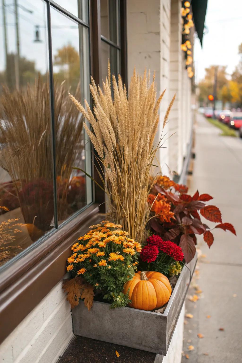 Wheat stalks add a whimsical touch.