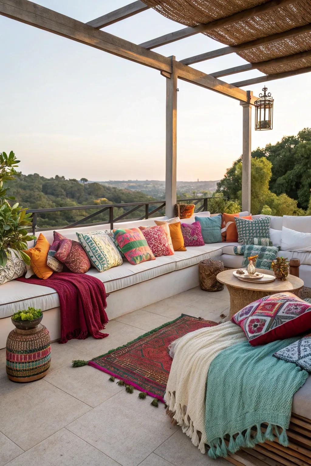Colorful details bring vibrancy and warmth to patio spaces.