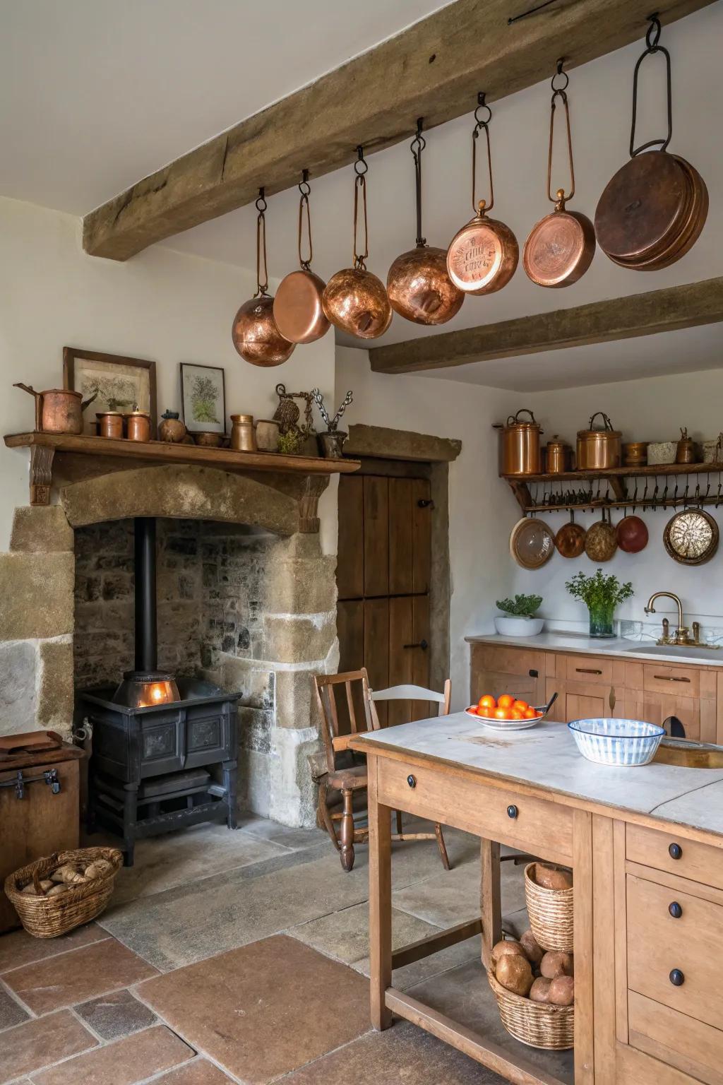 The integration of copper touches brings a warm, countryside feel.