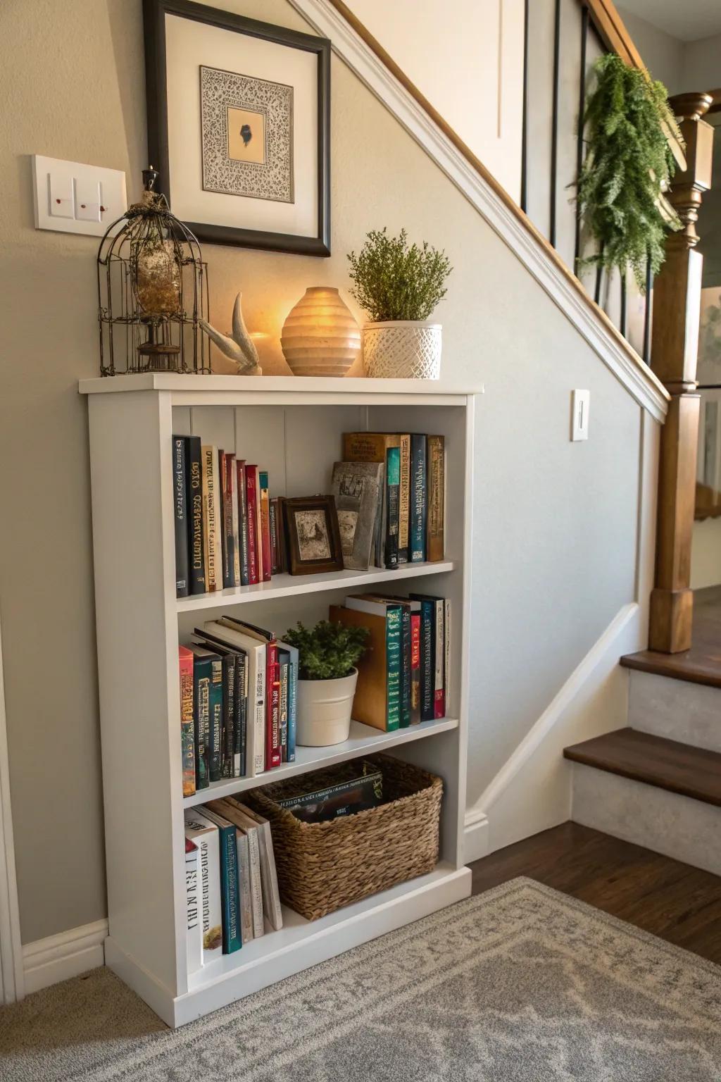 A bookcase infuses individuality and storage into the entryway.