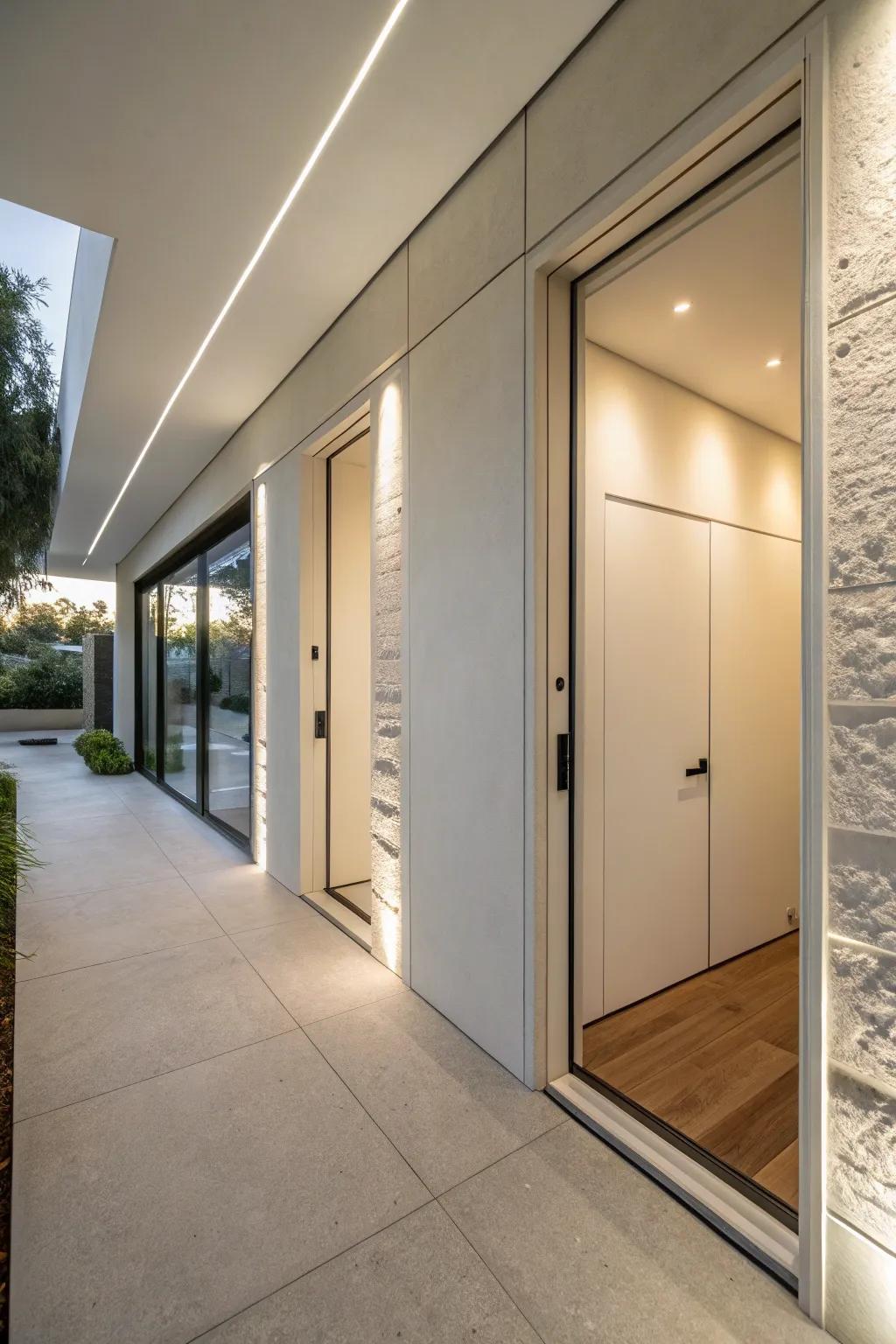 Concealed doors offer hidden storage for a streamlined look.
