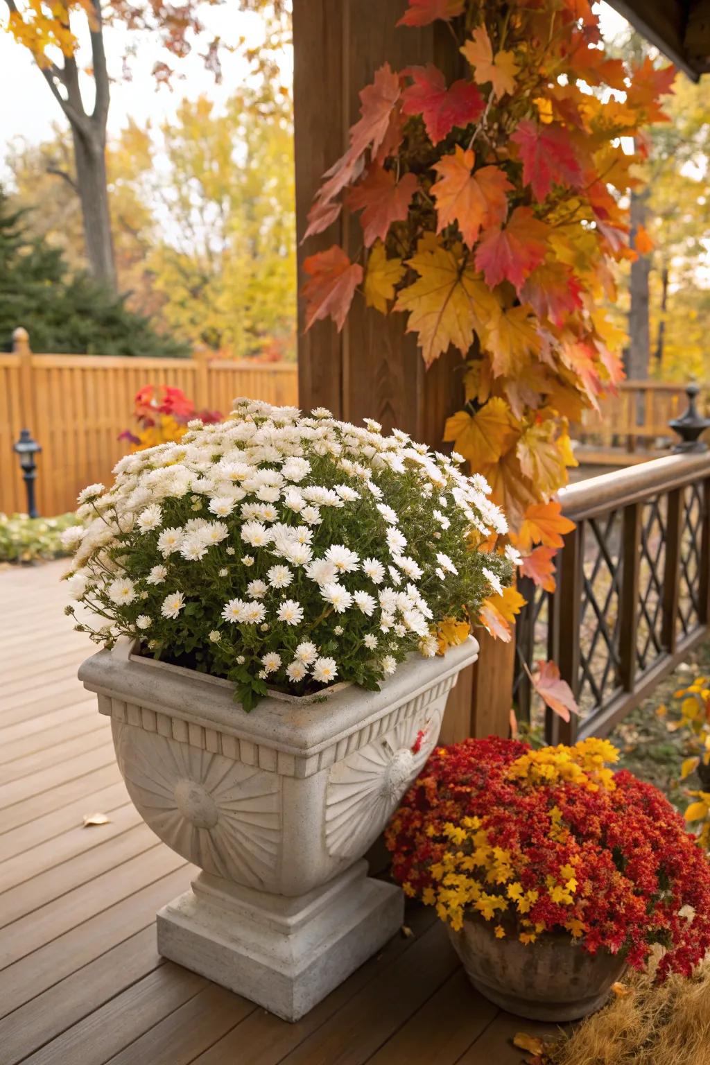 White accents provide a striking fall contrast.
