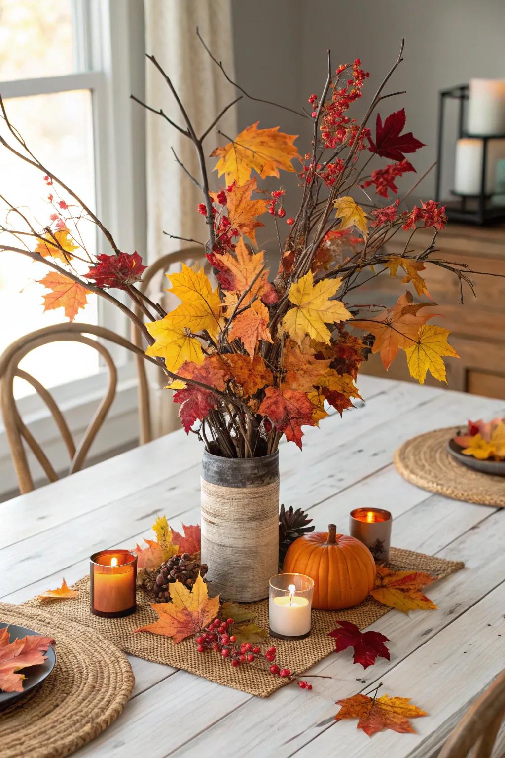 Inherent components construct a straightforward yet stunning autumnal centerpiece.