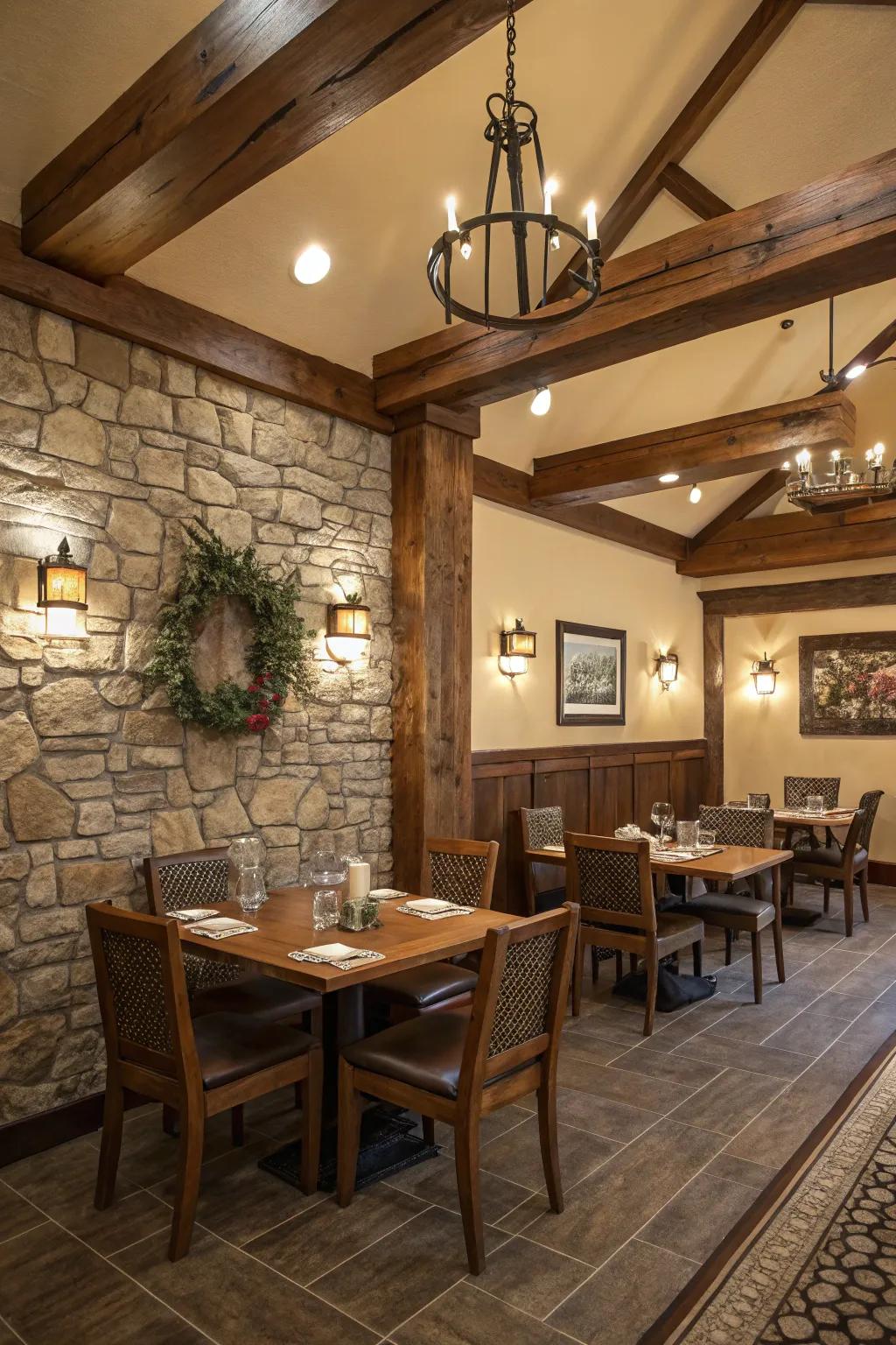 Uncovered beams introduce genuine farmhouse elegance.