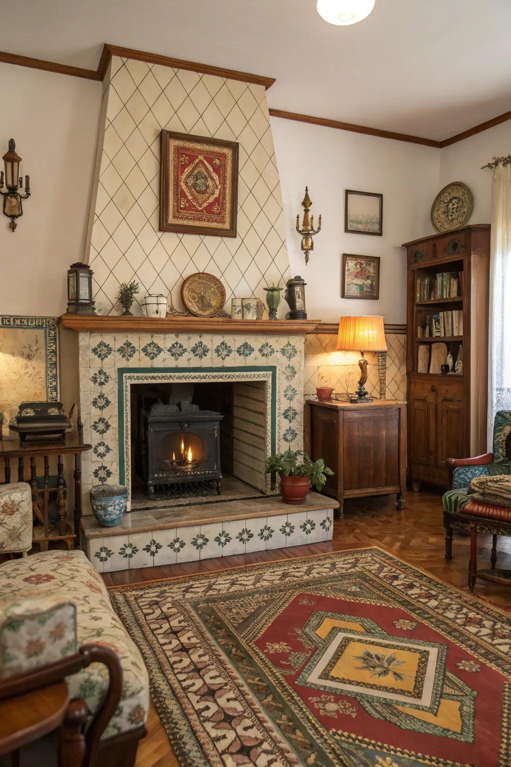 Retro cladding brings nostalgic charm to this fireplace design.