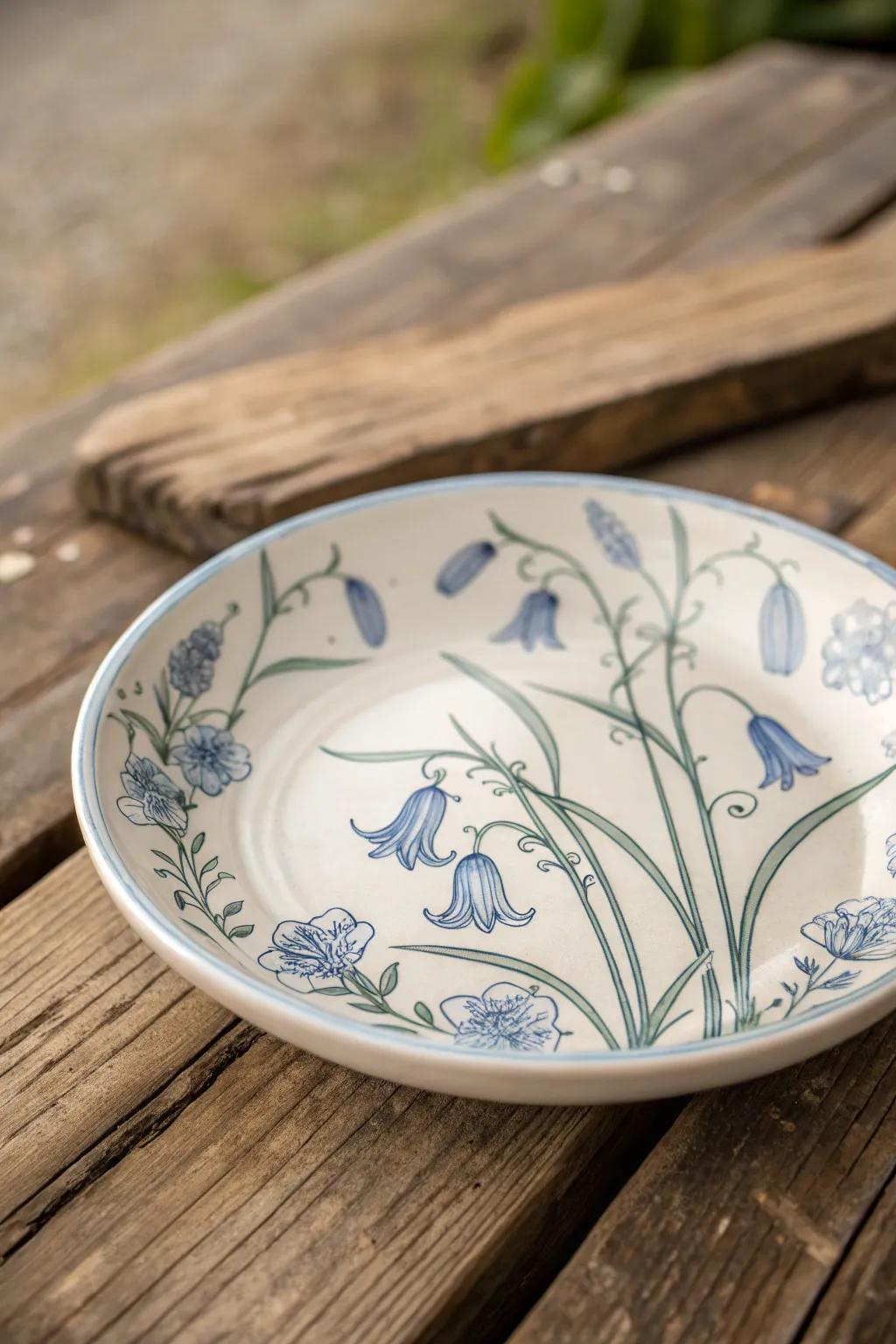 Fragile wood violets contribute a calming and subtle elegance to your tableware.