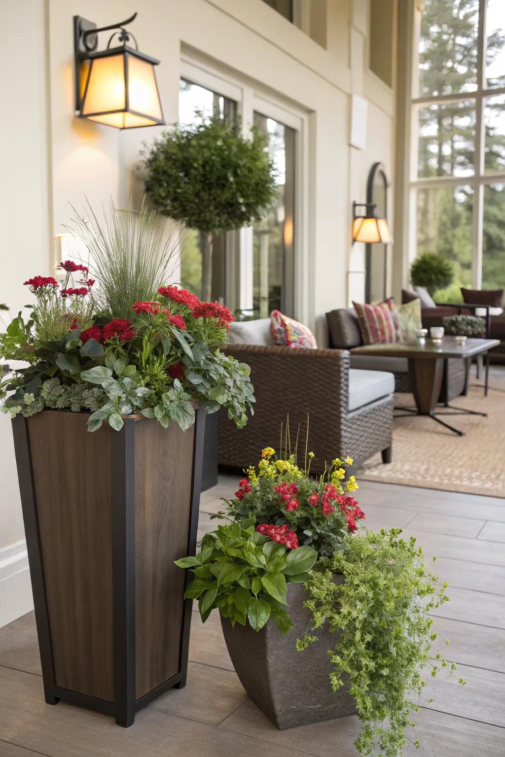 Obscure the boundary between indoors and outdoors with planters.