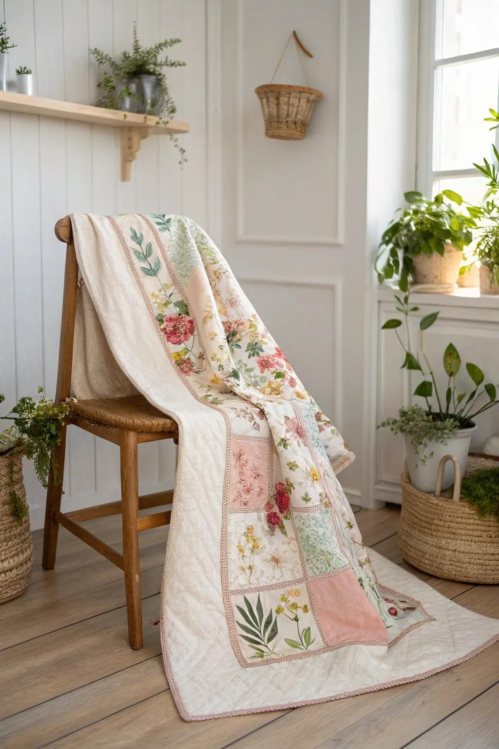 Wrap yourself in the enchanting beauty of a bloom medley magic quilt, where every stitch narrates a tale of nature's elegance.