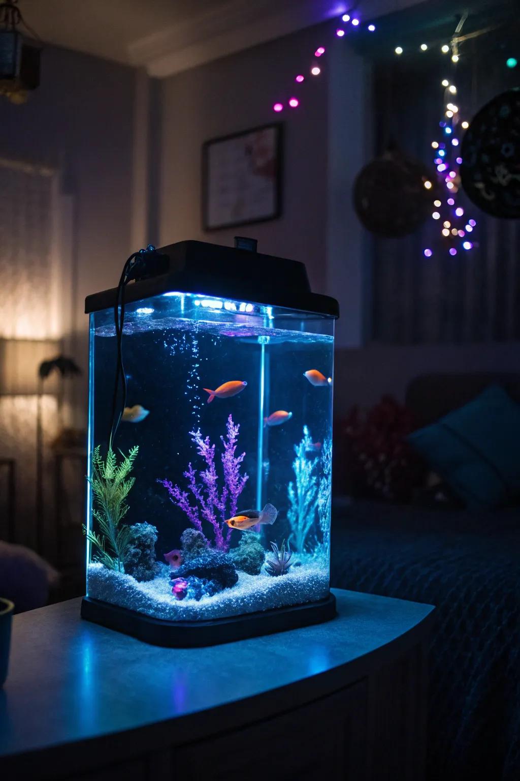 Glow-in-the-dark elements generate a magical nighttime display.