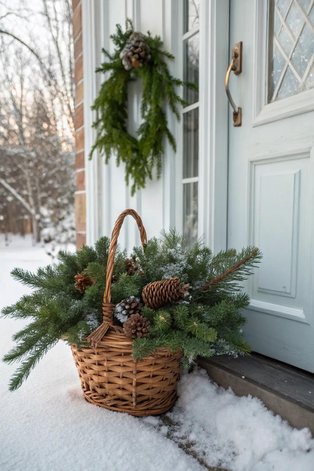 Conifers and pinecones offer a timeless winter look.