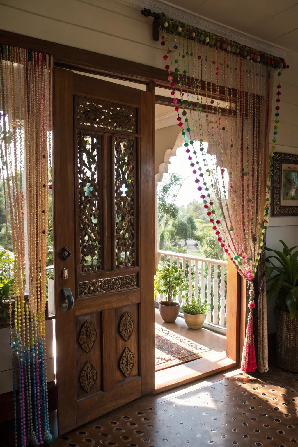 Hanging beads add a whimsical charm to your entry.