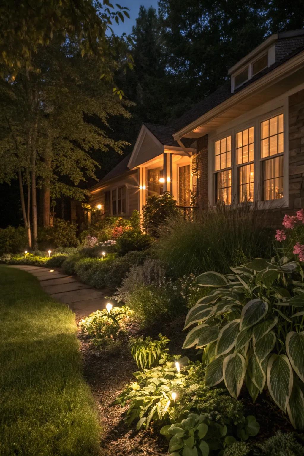 Lighting highlights the beauty of plants at night