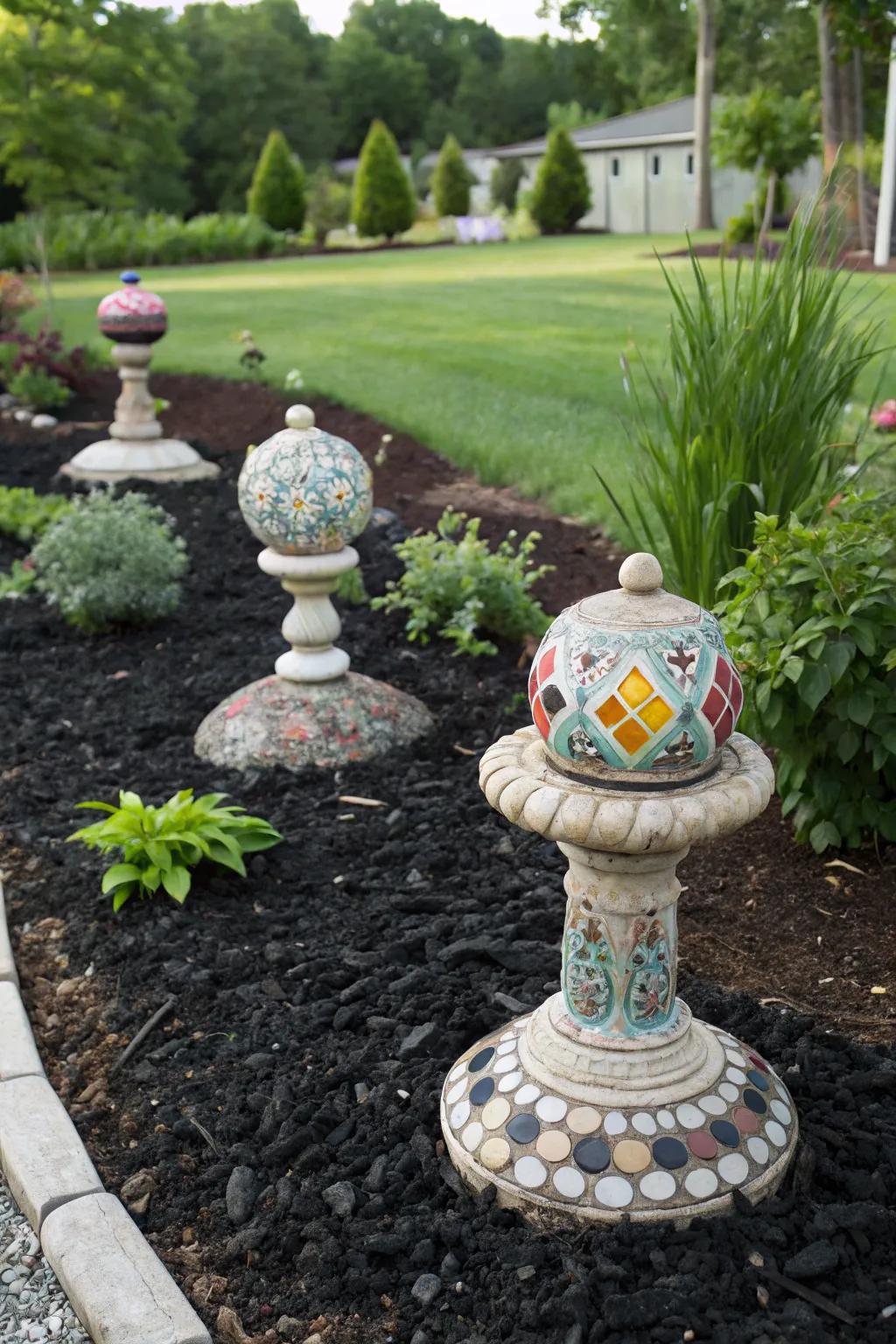 Add whimsy with a combination of ground cover and ornaments.