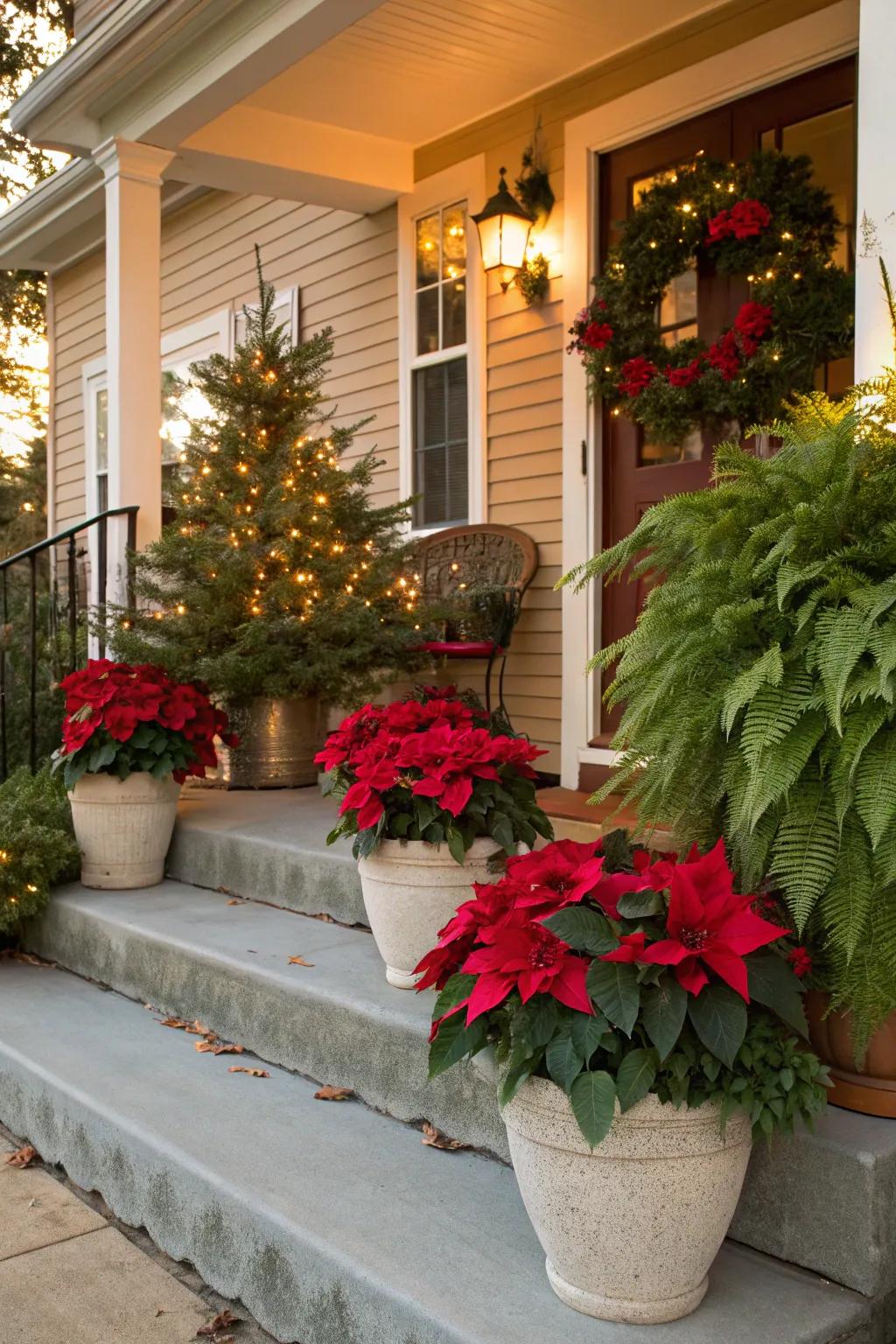 Vessel flora infuses vibrant holiday vibrancy into your porch.