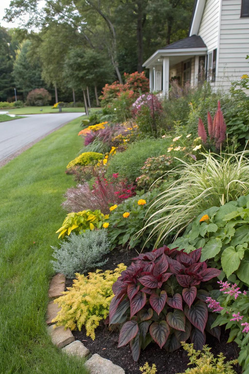 Vibrant leaves contribute liveliness to your berm.