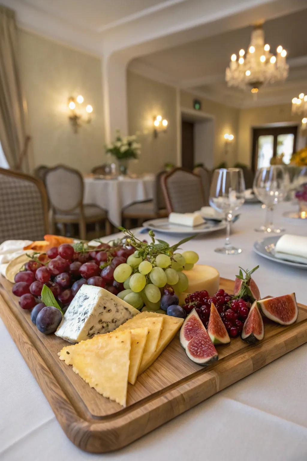 A sophisticated fruit and cheese spread.