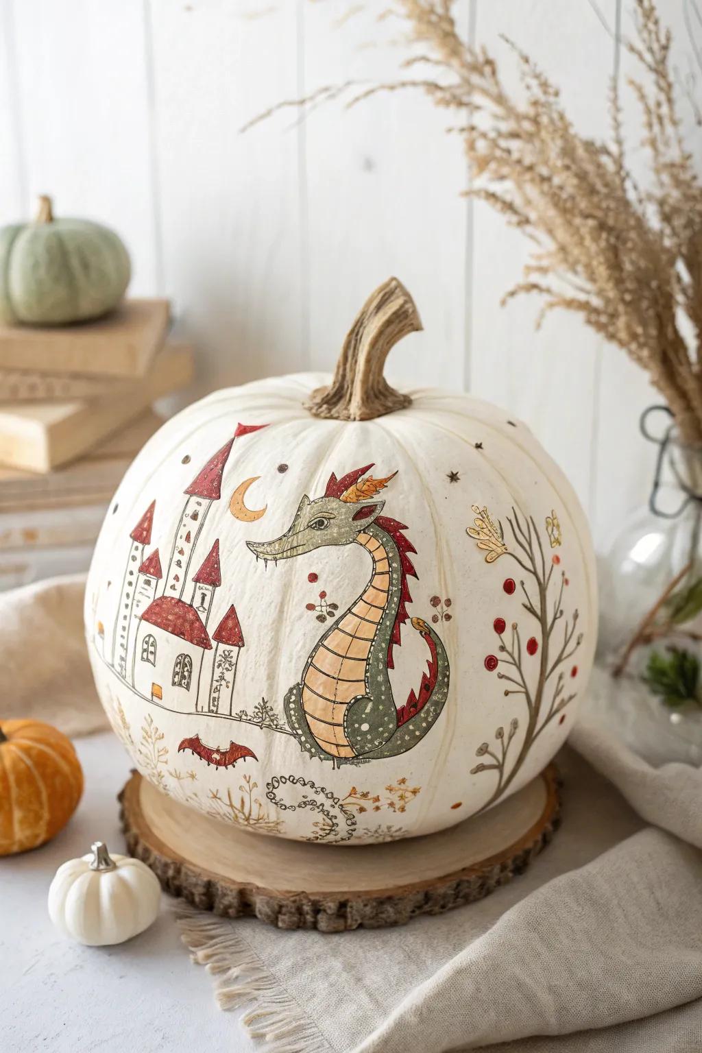 Enchant your space with a magical dragon pumpkin, a perfect blend of fairytale whimsy and minimalist elegance.