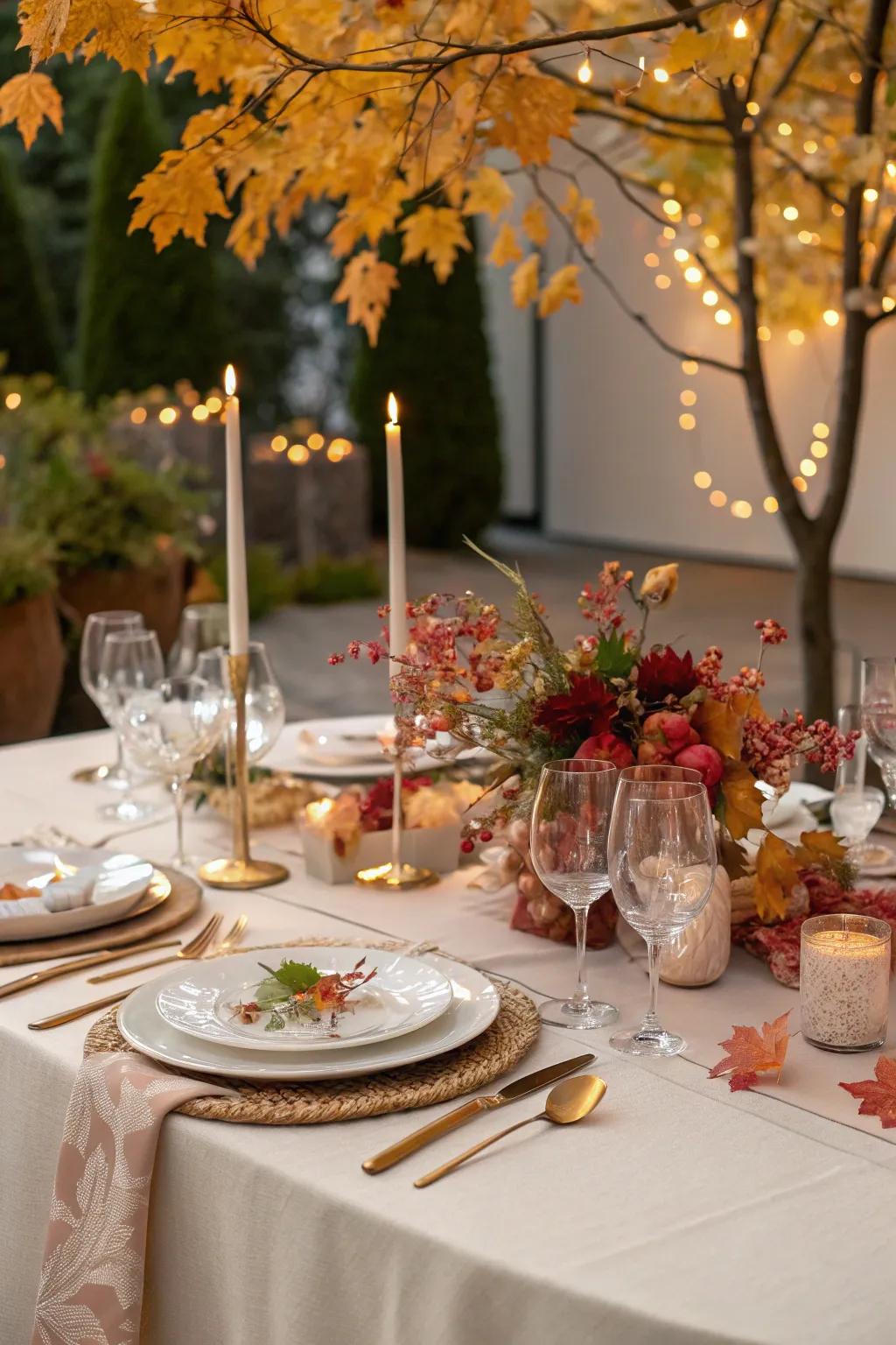 Seasonal splendor with elements like autumn leaves.