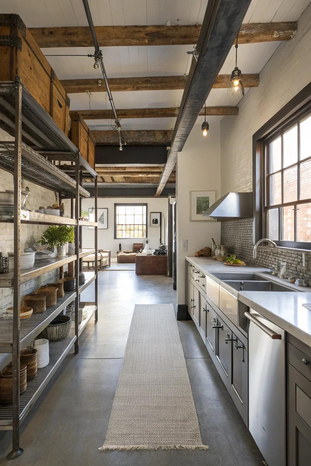 Factory-inspired touches infuse a modern and edgy vibe into the design.