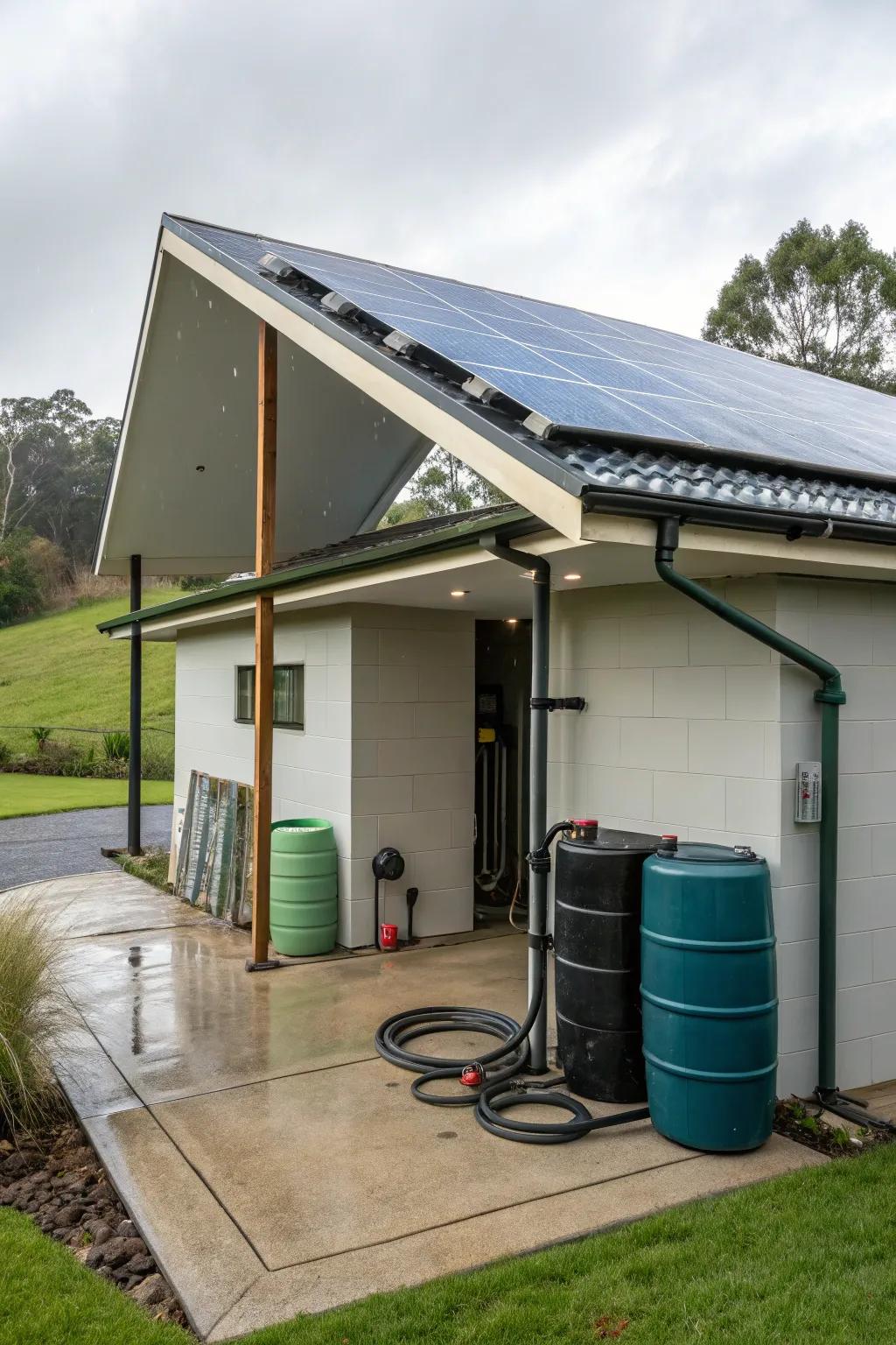 A sustainable garage with environmentally-friendly features.