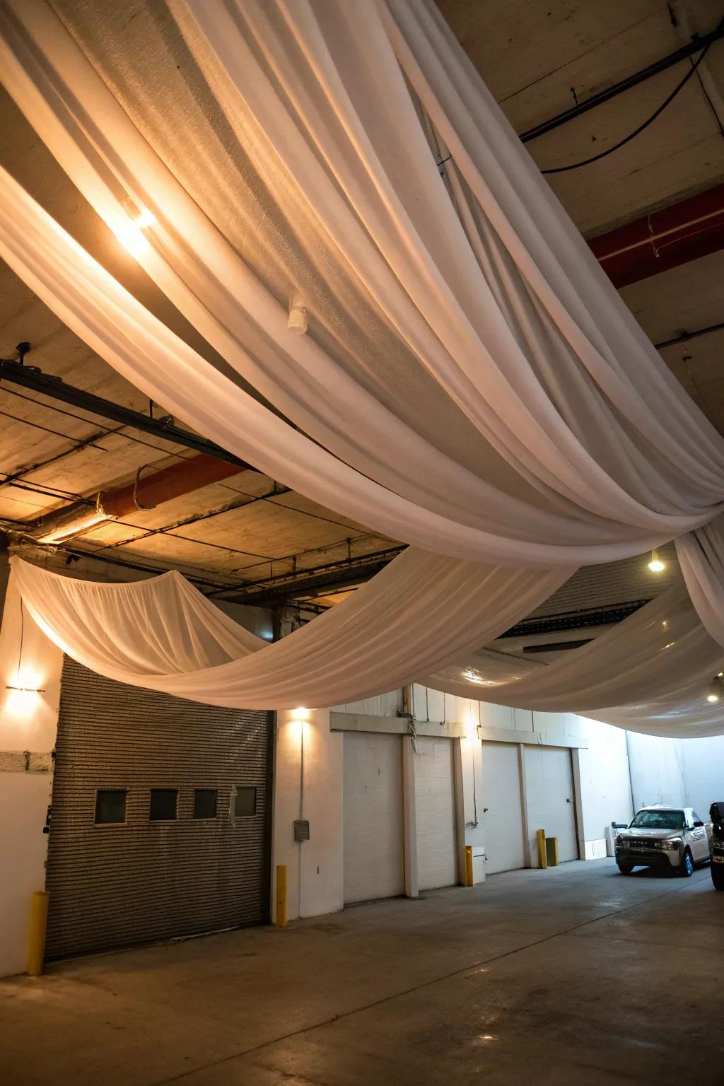 Textile drapes add warmth and texture.