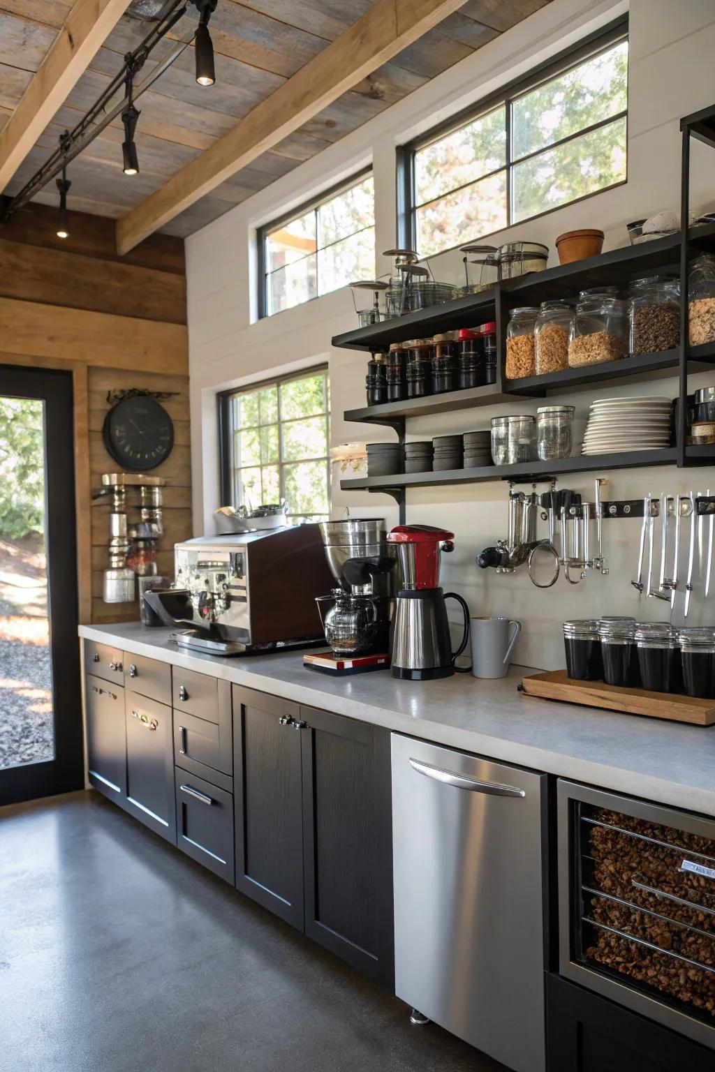 A dedicated beverage station provides charm and convenience.