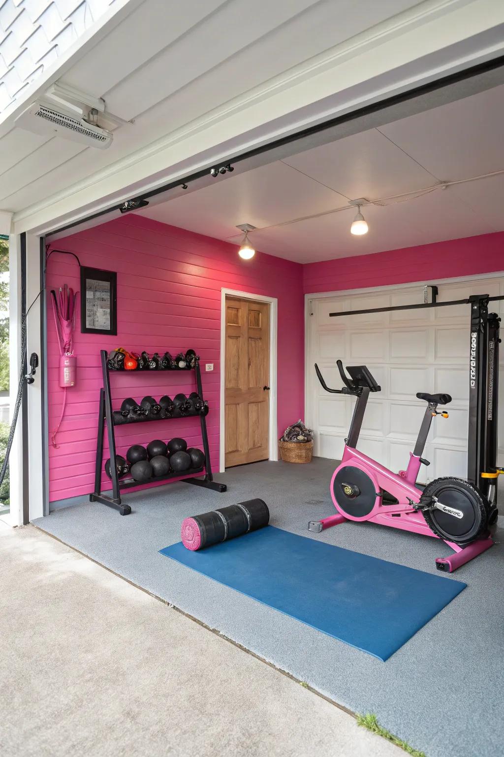 Pink accents contribute a sense of fun and uniqueness to your garage.