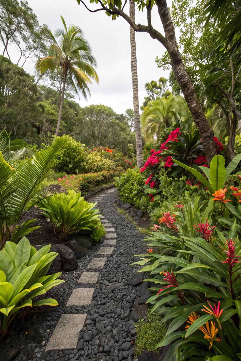 Forge visual drama in your equatorial garden with stone fragments.