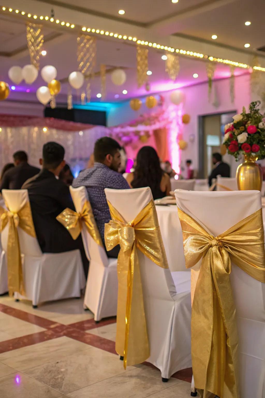 Gold bands provide an elegant accent to party decor.