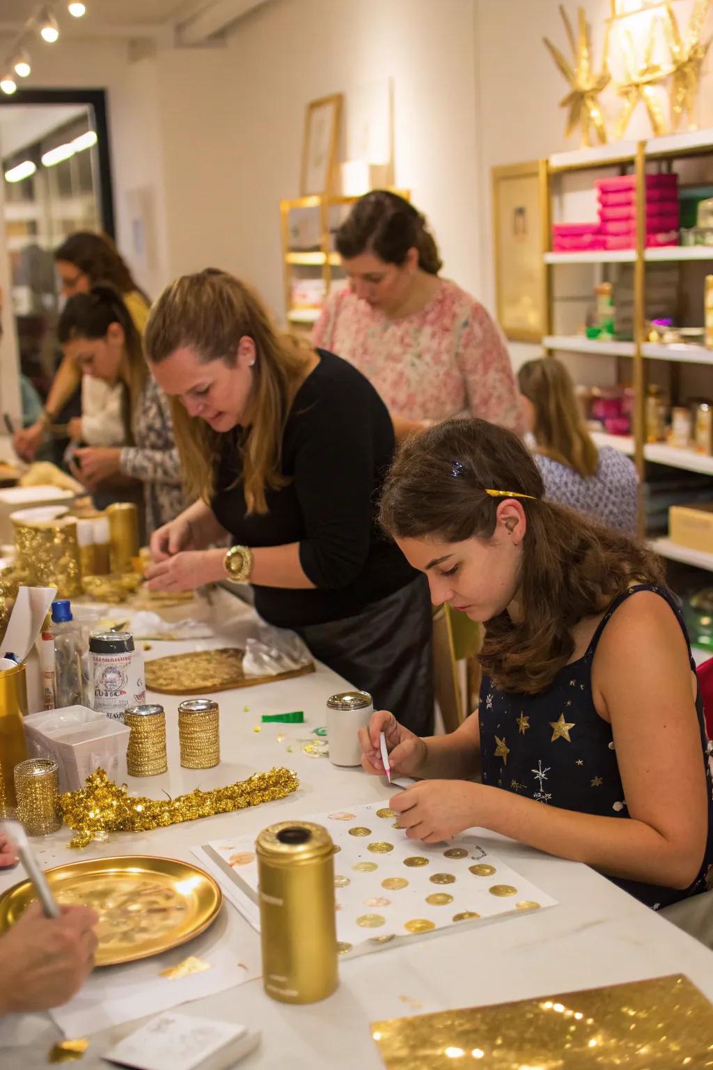 DIY golden decor workshop for creative fun.
