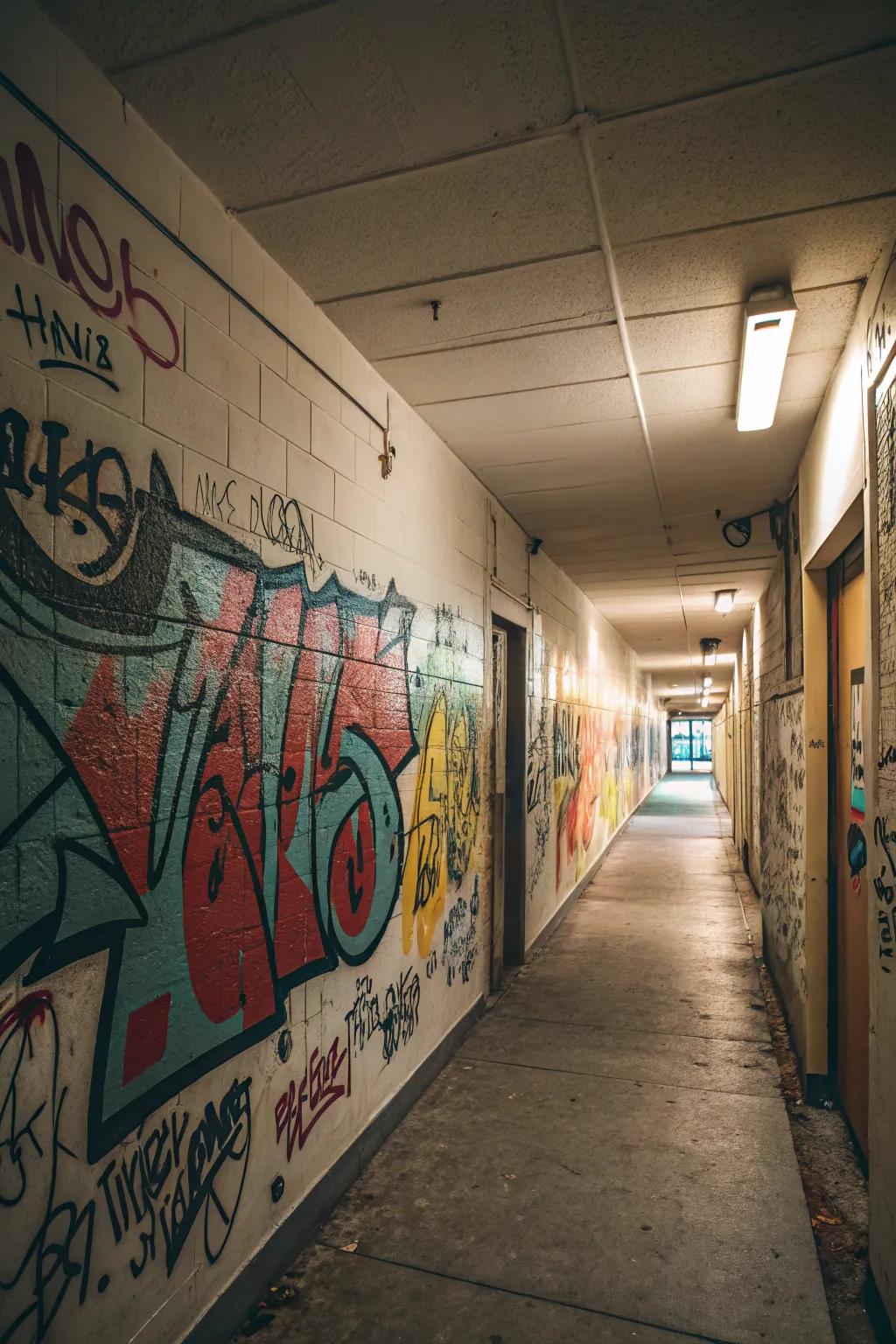 Hidden messages in artistry sparking interest in a hallway