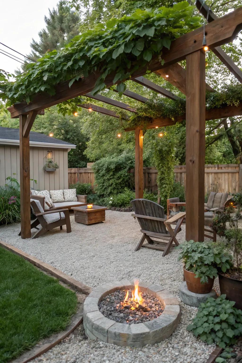 A trellis adds structure and style to your fire feature setup.