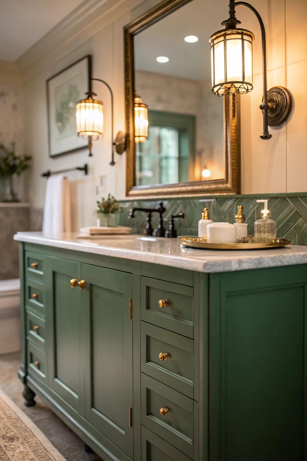 Soft lighting enhancing the warmth of a green console.