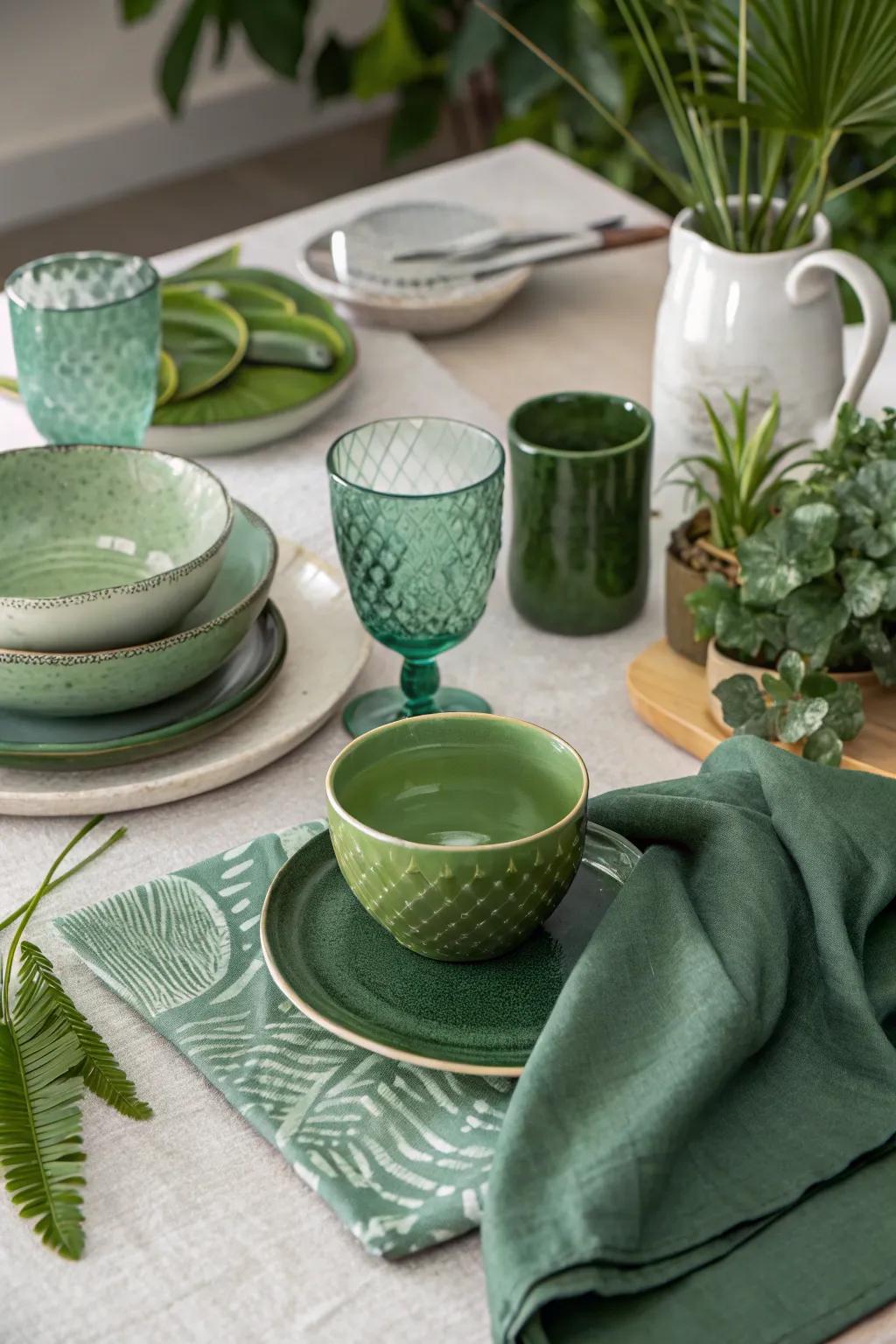 Diverse colors of green for a dynamic table appearance.