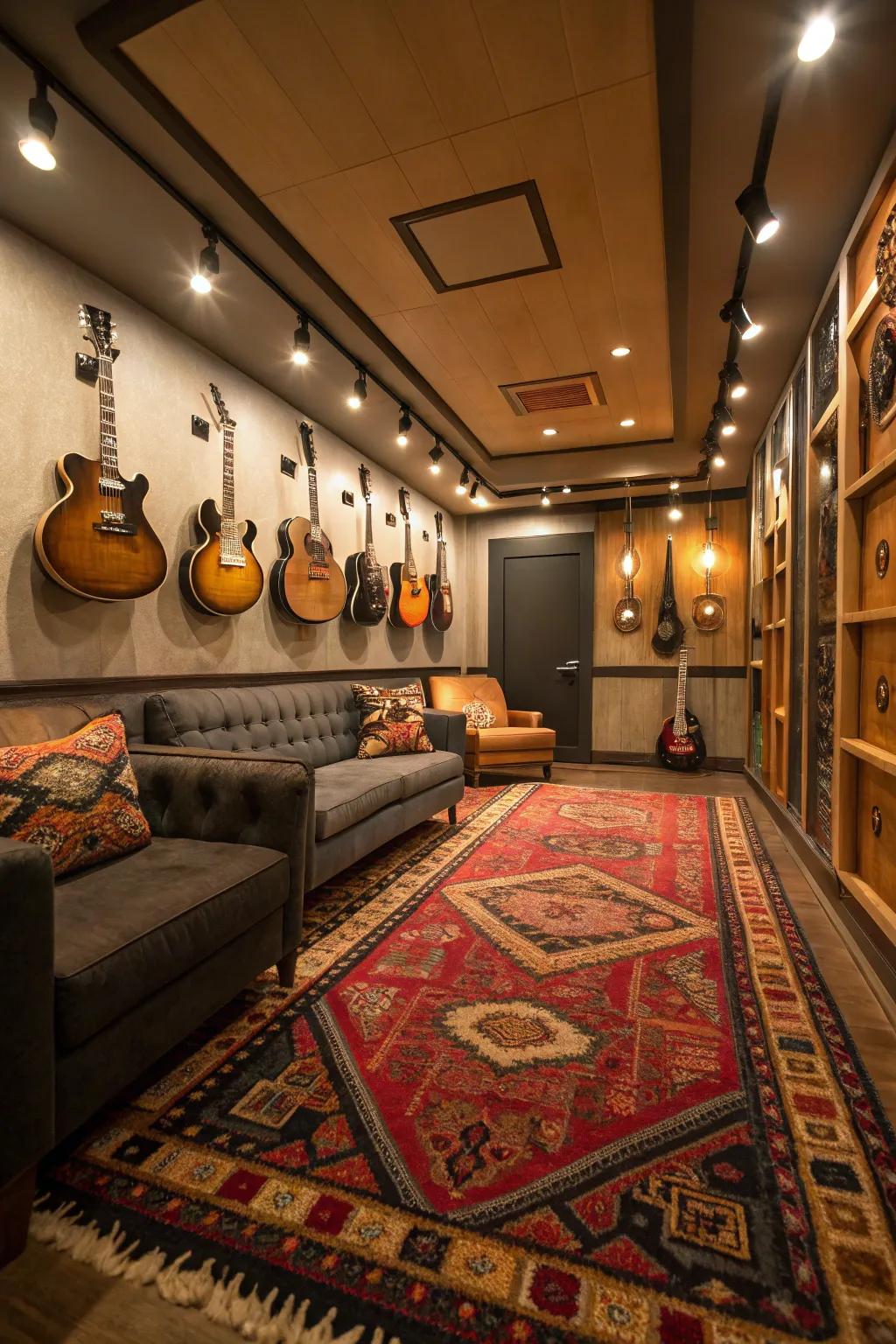 A themed rug that brings balance to the space.