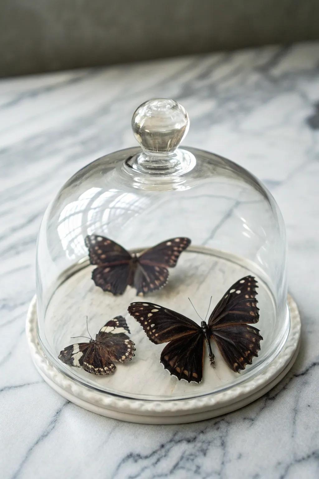 An elegant showcase of insects within a display dome.
