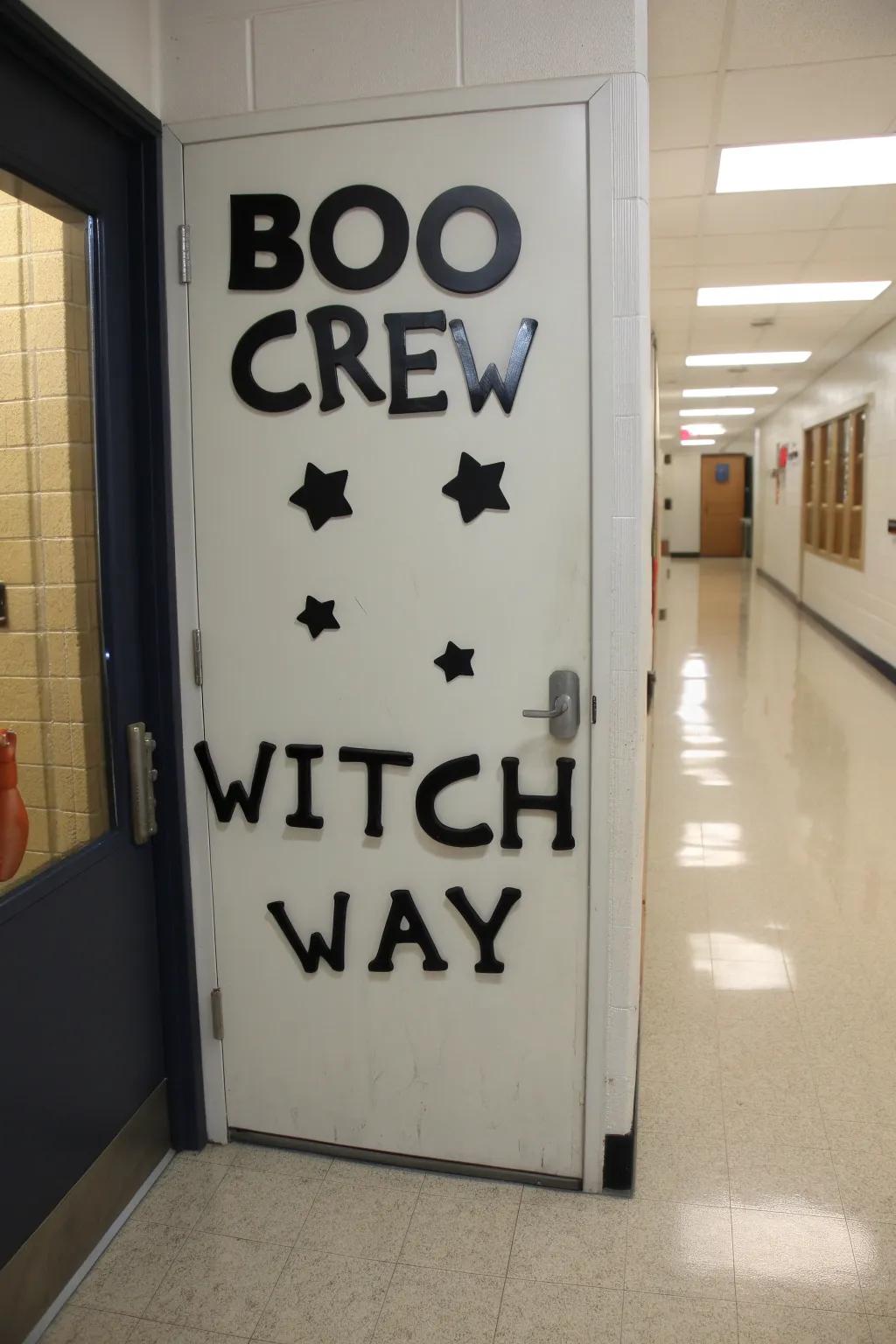 Spooky catchphrases incorporating a playful nuance to the Halloween doorway.