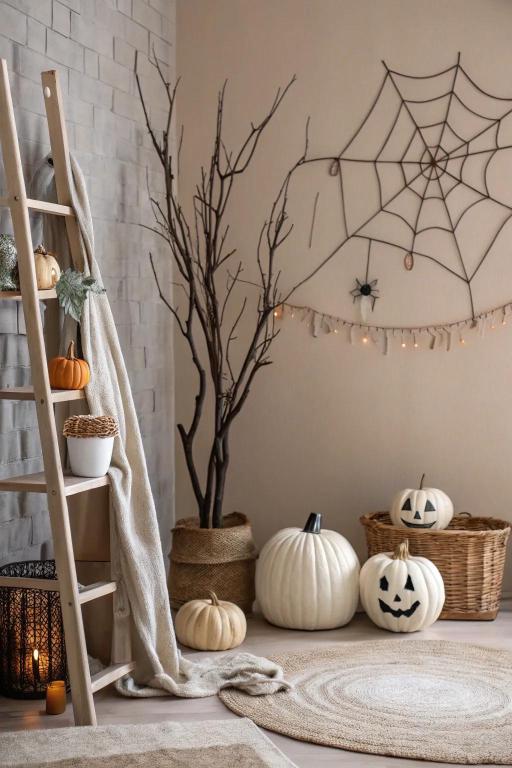 Accomplish unobtrusive eeriness with pared-down Halloween decorations.
