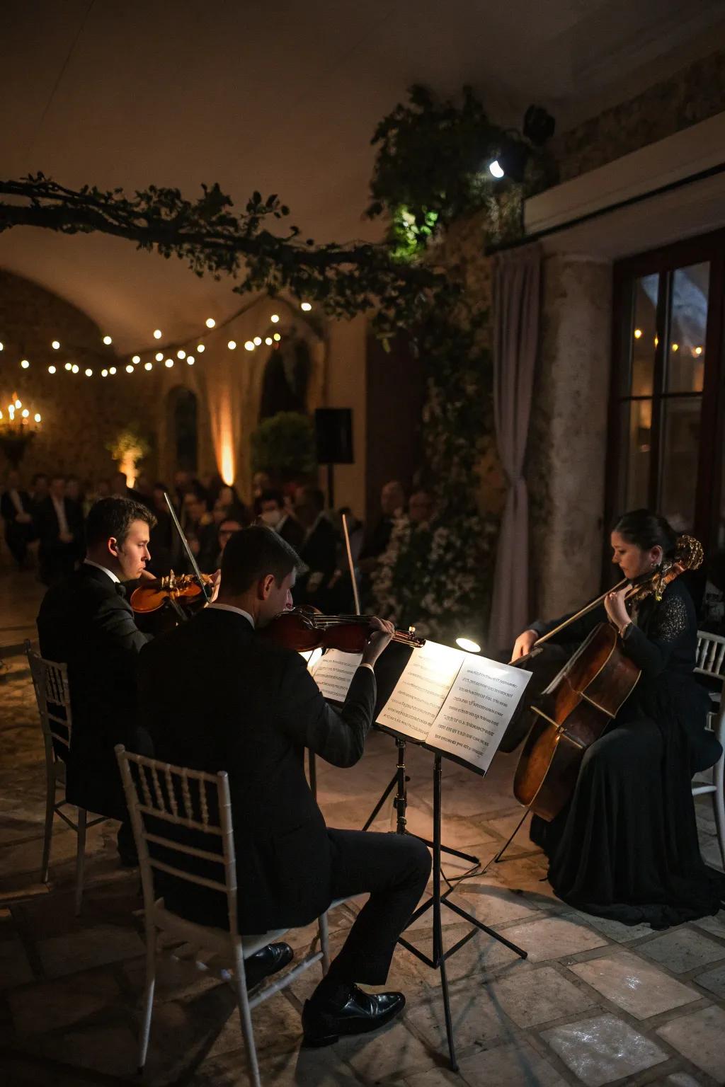 Enchanting music enhances the wedding atmosphere.