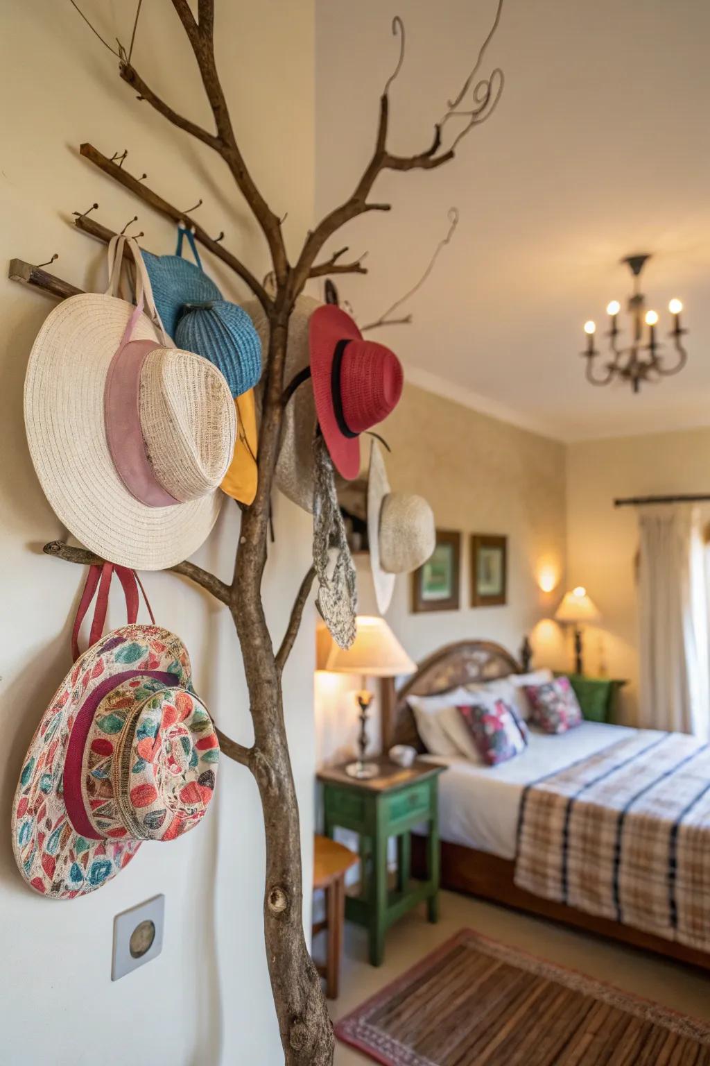 A painted branch contributes a natural twist to your exhibit.