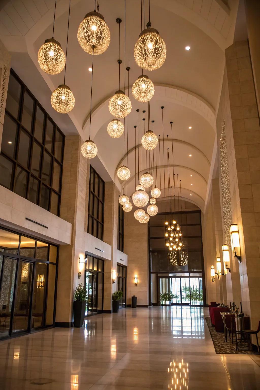 Suspended groupings cultivate vibrant lighting and modern flair.