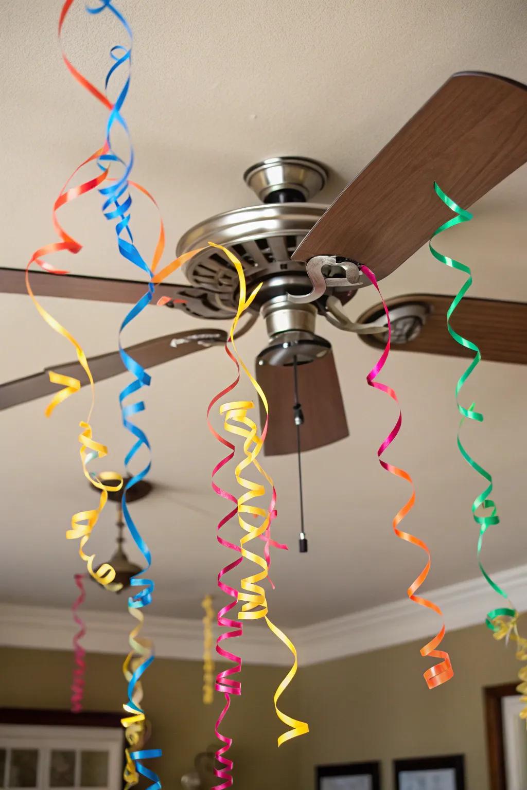 Infuse dynamic flair using ribbons on a ceiling ventilator.