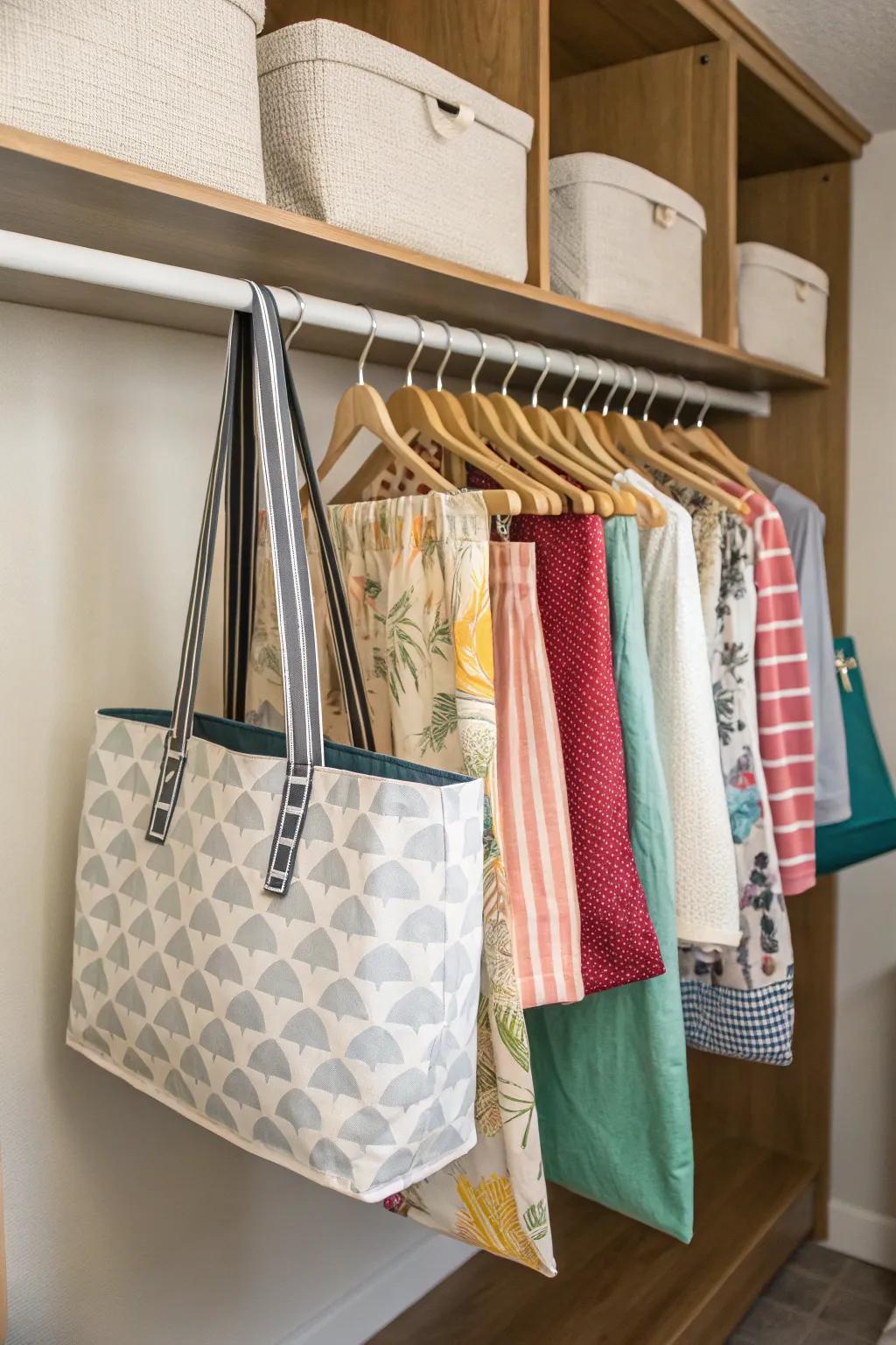 Hanging rods provide a vertical and elegant storage option.