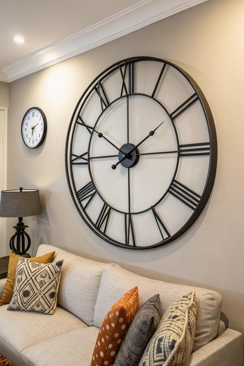 A wall timepiece adds charm and practicality.