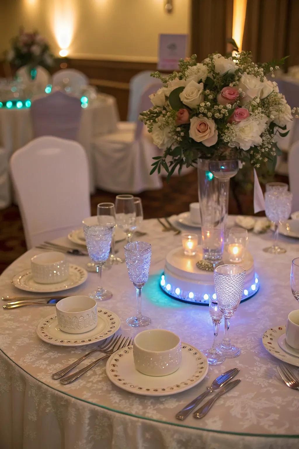 Diode light bases make table centerpieces stand out.