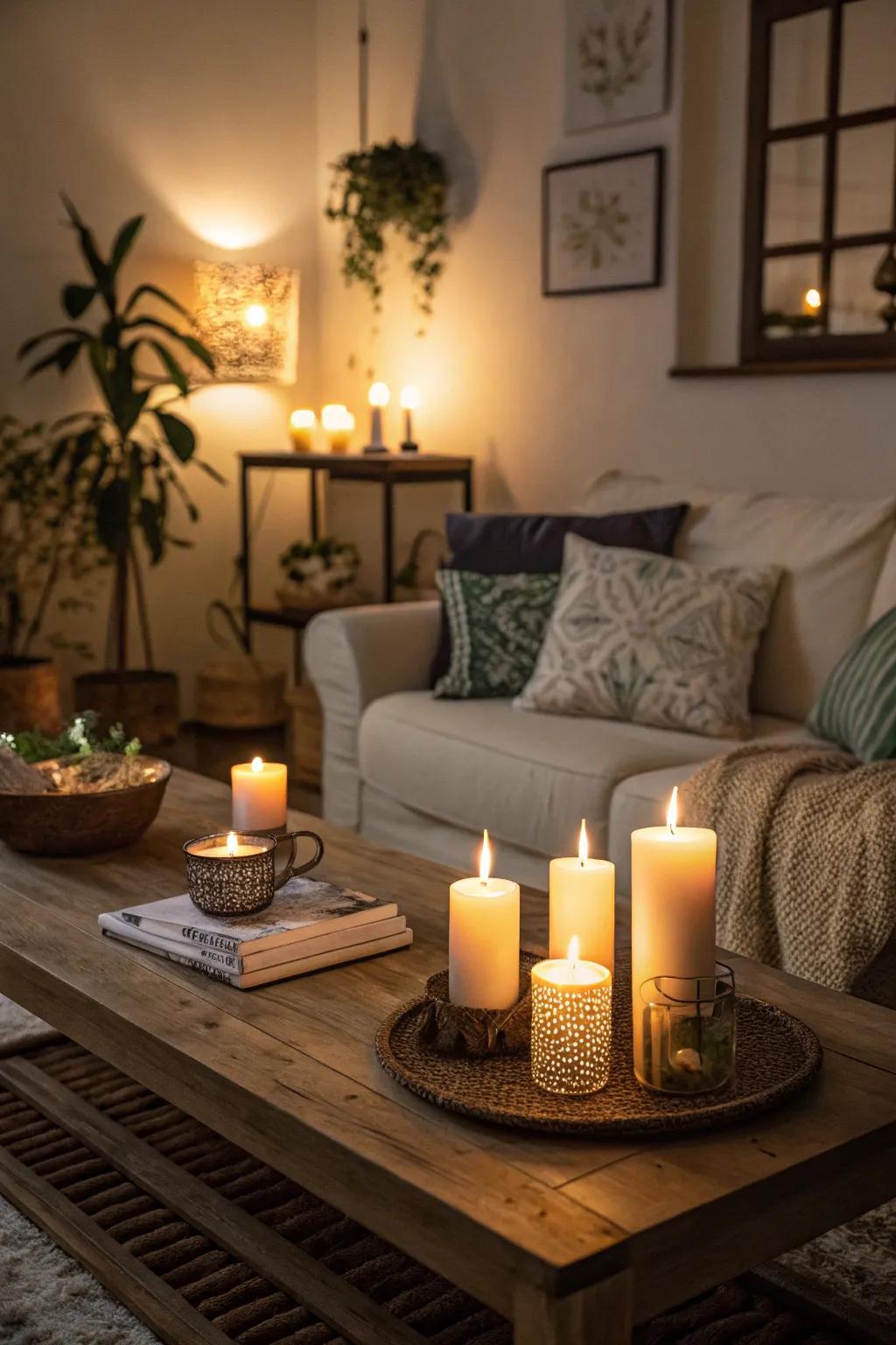 Lit candles incorporating warmth and closeness to a dwelling.