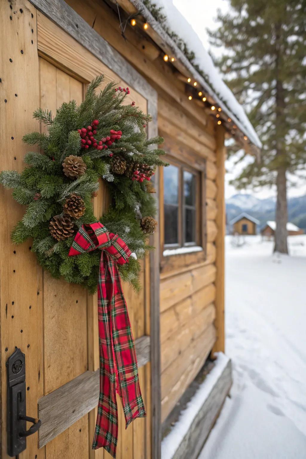 The addition of patterned tape gives seasonal garlands a cozy, cabin-like atmosphere.