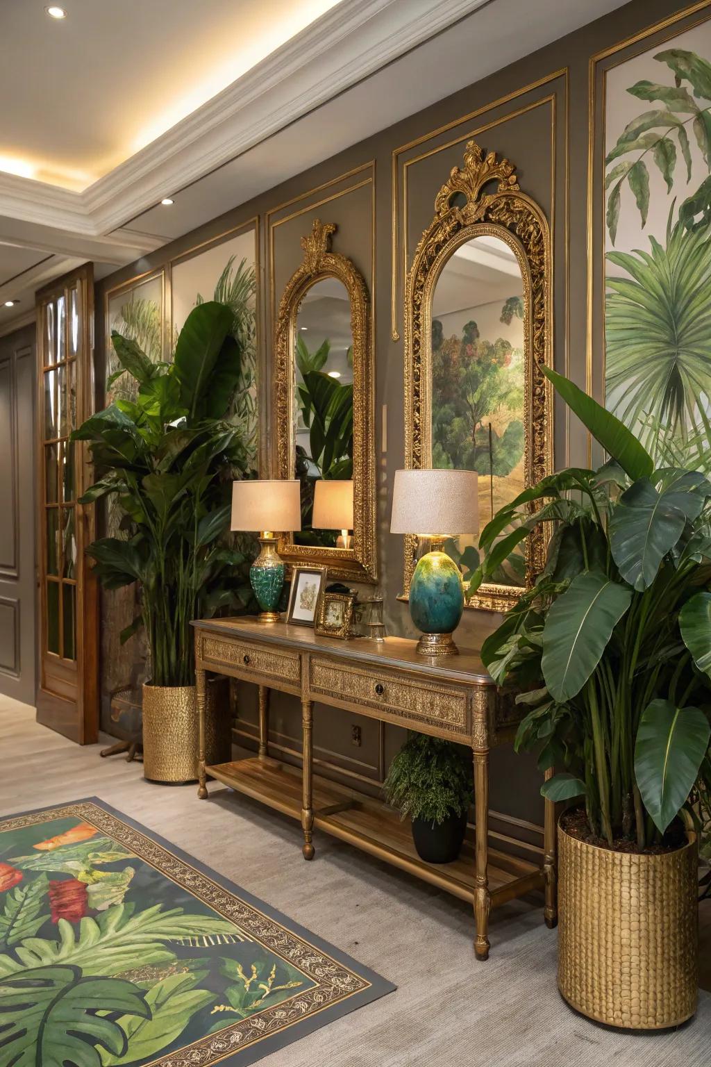 Gold accents can add a luxurious contrast to the natural jungle theme.