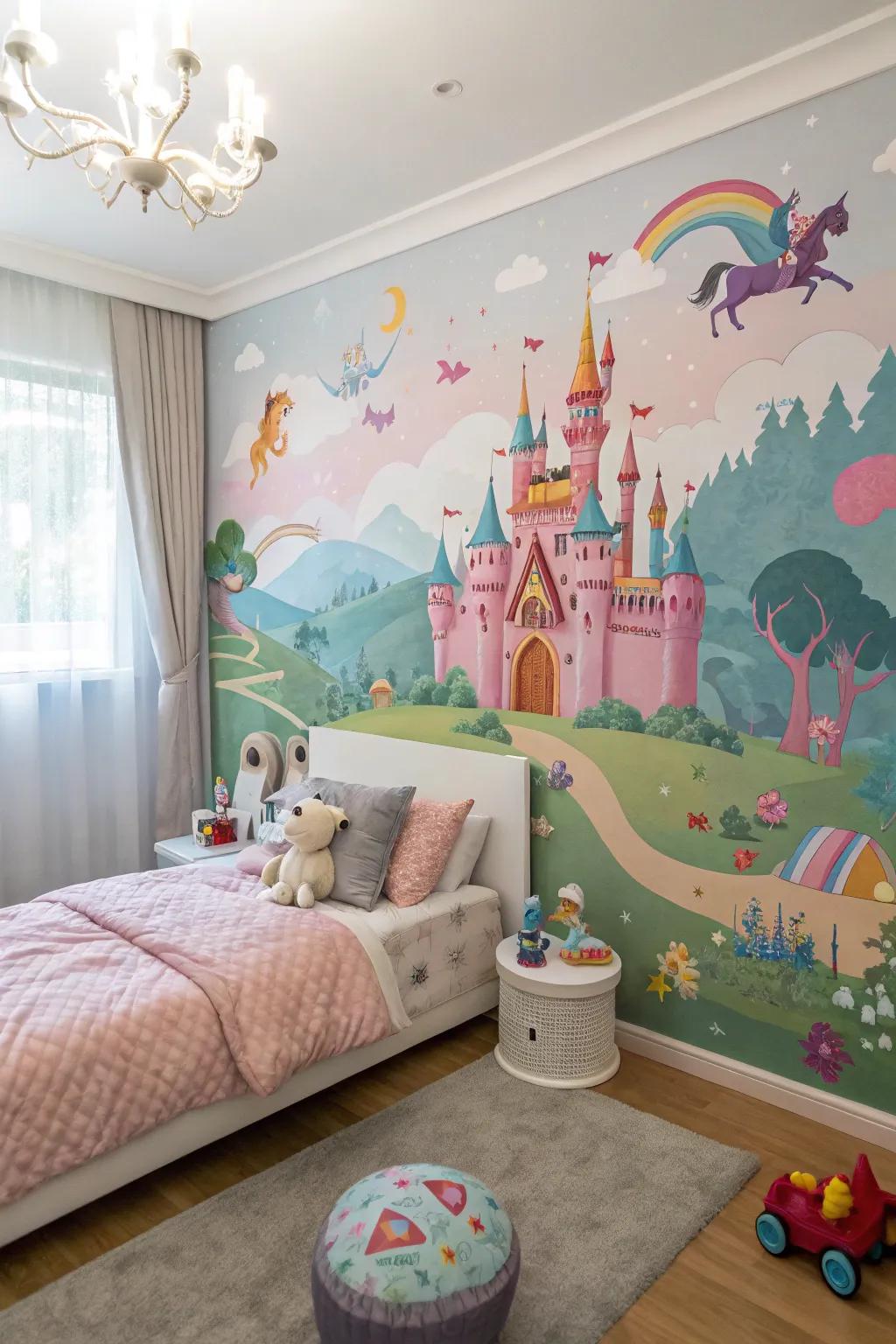 Fairytale murals encourage dreaminess and storytelling.